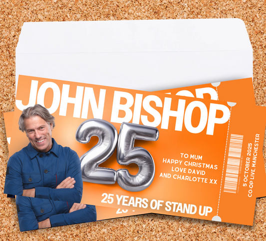 Personalised JOHN BISHOP Ticket Gift Voucher Comedy Show Comedian Keepsake